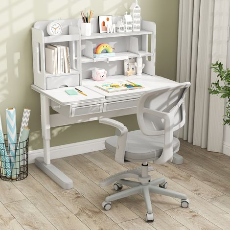 Chaise de Bureau pour Enfants Chaise d'Étude avec Hauteur Réglable Accoudoirs Repose-pieds et Roulettes Universelles pour 3-15 Ans Gris (1/5)