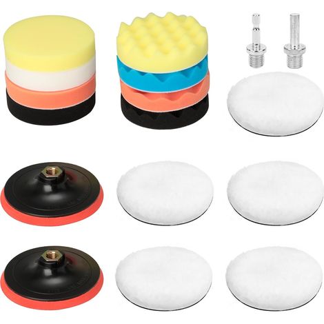 17 Pièces Kit de Polissage Voiture 80mm, Polissage Pad Éponge de Polissage Éponge Polir Kit, Pad et Disque avec Adaptateur M14 pour Perceuse - Tampon de Polissage en Laine