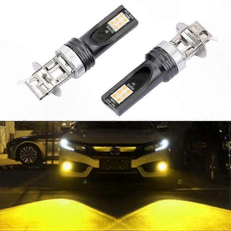 Lot de 2 ampoules LED jaunes H3 12W 3000K 800LM 12V-24V CC pour véhicules (1/3)