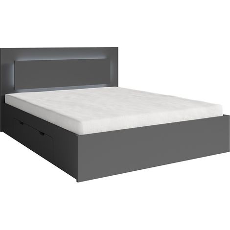 Cama NOFI con somier 160 x 200 cm con 2 cajones de almacenamiento - gris grafito