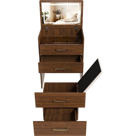 Coiffeuse 3-en-1 compacte avec miroir rabattable, table en verre transparent, 3 tiroirs, tabouret inclus - 60x40x118 cm (1/5)