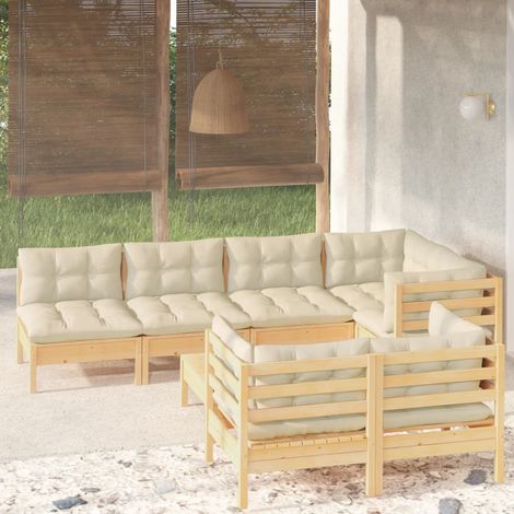 8-tlg. Garten-Lounge-Set mit Creme Kissen Massivholz Kiefer (1/5)