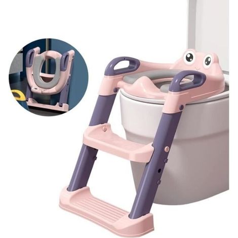 Siège Toilette Enfant avec Échelle,Réducteur de WC pour Enfants Anti-dérapant,Pliable et Réglable,Reducteur de Toilette Bébé,Rose (1/4)