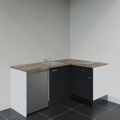 Kitchenette KA01 Noir - Plan de travail Bois - Crédence : Non - Electroménager : Inox (1/4)