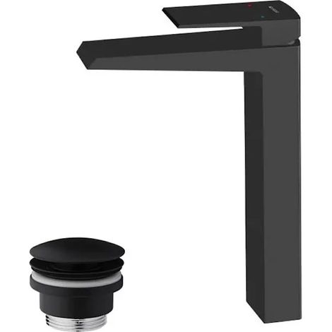 Mitigeur de lavabo avec bec haut et garniture de vidage (bouchon) noir mat (1/3)