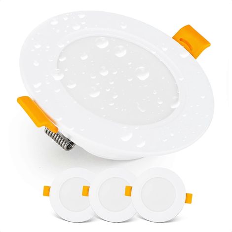 Spots encastrés LED Spots de plafond LED IP54 pour salle de bain et pièces humides, blanc froid 6000K Lot de 3 spots LED ronds extra plats 7 (1/4)