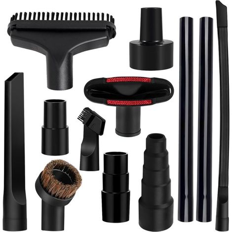 Kit Accessoires Aspirateur – 12 Pièces – 1-1/4″ – Brosse/Rallonge/Embouts – Noir – Universel (1/5)