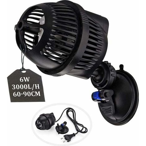 Pompe à vagues pour aquarium 3000L/H 6Watt JVP-101A Pompe de circulation pour aquarium de 60 à 90 cm. adaptée à l'eau douce et à l'eau salée avec ventouse