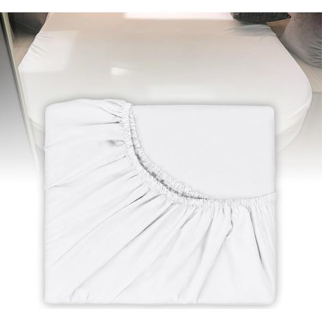 Drap-housse pour lit queen 100% coton – Gris foncé, respirant et doux, avec élastique tout autour et multi-stretch – Idéal pour camping-car, caravane et à la maison (Blanc) (1/5)
