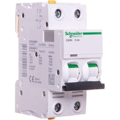 SCHNEIDER A9F05204 DISJONCTEUR IC60N 2P 4 A D CARACTÉRISTIQUE BLANC SCHNEIDER ELECTRIC