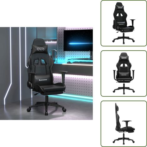 The Living Store Gaming-Stuhl mit Fußstütze Schwarz Kunstleder - Gamingstuhl mit Fußstütze