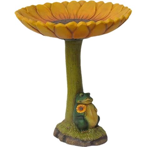 Bain Pour Oiseaux - Statue Décorative Jardin en Résine - Vert Patiné - 15,5 x 19 cm - Usage Extérieur - 1 Pièce