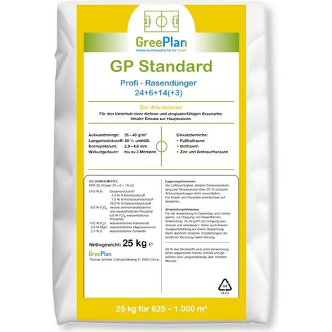 GreenPlan GP Standard 25 kg : engrais pour gazon, engrais de démarrage, engrais professionnel, engrais universel