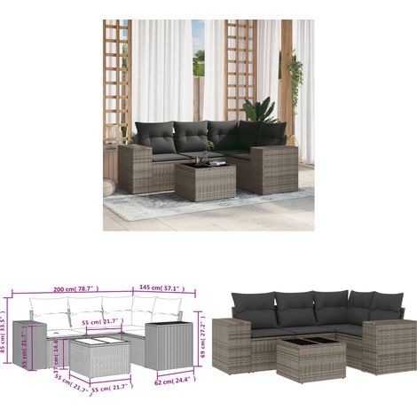5-tlg. Garten-Sofagarnitur mit Kissen Grau Poly Rattan - Gartenmöbel - Esszimmergarnituren - Outdoor Möbel - Lounge Set - Rattan Gartenmöbel - Home & Living (1/3)