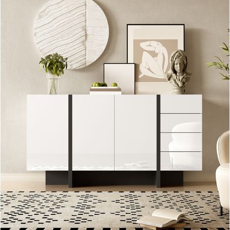 meuble rangement buffet 2 portes 4 tiroirs blanc HAVRYA (1/5)