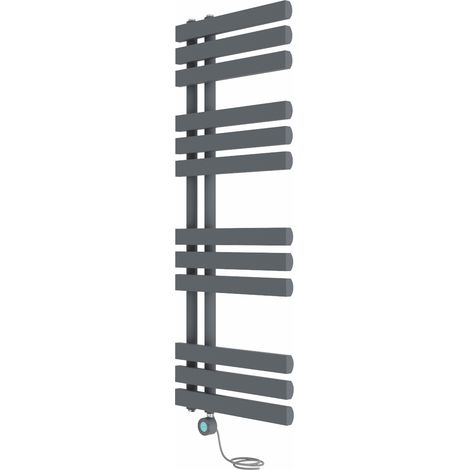 Electric Bathroom Prefilled D-shape Heated Towel Rail Radiator Thermostatic Heating Rads 1200x450mm Sand Grey with Smart WiFi (1/5)