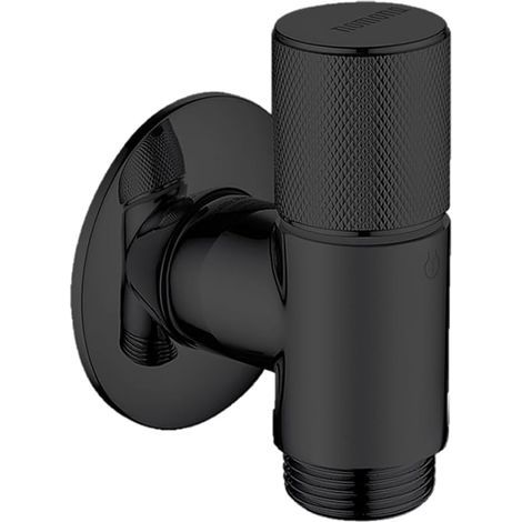 Robinet d'équerre G1/2" avec design ultra fin pour une utilisation dans des espaces restreints - Montage mural - Laiton chromé - Pour lavabo de cuisine - Noir mat (1/5)