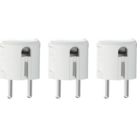 Prise Schuko lot de 3, 250 V 16 A, fiche coudée avec sortie latérale, fiche avec contact de protection IP20 et décharge de traction, pour câbles jusqu’à 1,5 mm², Blanc (1/5)