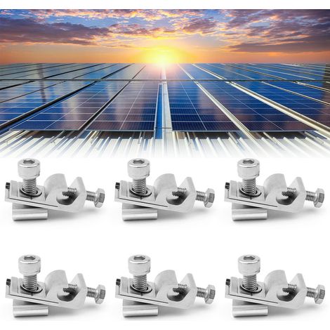 6 Pièces Clips de Mise à la Terre pour Panneau Solaire, Pinces de Mise à la Terre du Panneau Solaire Standard, Support de Fixation Panneau Photovoltaïque Kit pour Système de Montage Solaire (1/5)