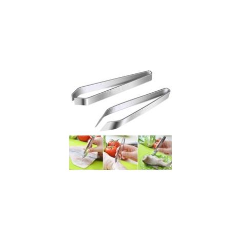 Fischgrätenpinzette, professionelle Fischzange, Fischgrätenentferner aus Edelstahl, 2-teilige Fischzange, flache Fischzange, Kochpinzette, abgewinkelte Pinzette, flache Pinzette – Crezuo