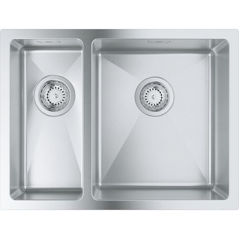 Grohe – Évier 1,5 bac en acier inoxydable AISI 304 – Finition satinée – Installation à encastrer – Dimensions 595 x 450 mm – Inclus : vidage et siphon (1/10)