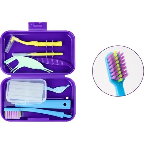 Kit portátil de limpieza bucal, cuidado dental completo, color morado. (1/2)
