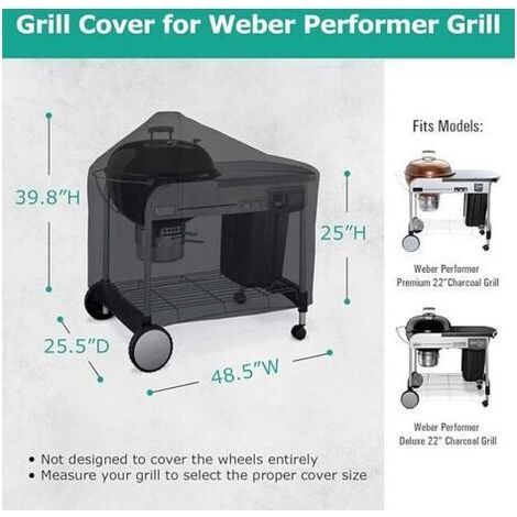 Housse de barbecue étanche pour l'extérieur, Compatible avec les barbecues Weber Performer Premium Deluxe, RecTeq et Char-Griller de 22 pouces (1/4)