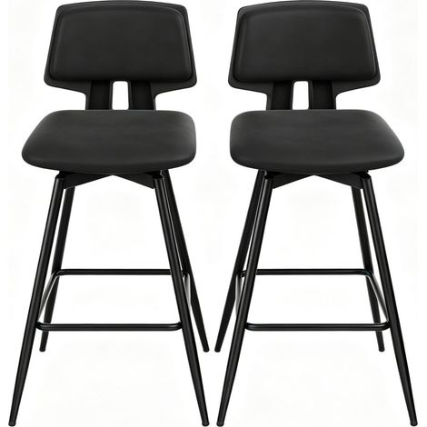 CHICFURN Taburete de bar giratorio 45,5 x 45,5 x 89 cm negro en polipiel, lote de 2 (1/5)