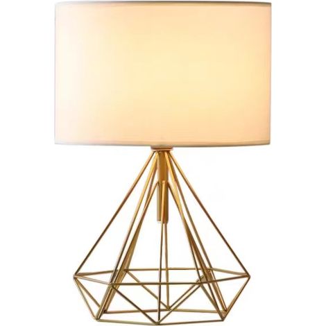 Lampe de chevet avec abat-jour en lin or h39cm pour chambre, bureau, salon (1/5)