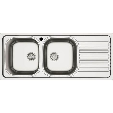 Lavello incasso cucina acciaio 116x50 cm due vasche e gocciolatoio destro MP1162DX (1/3)