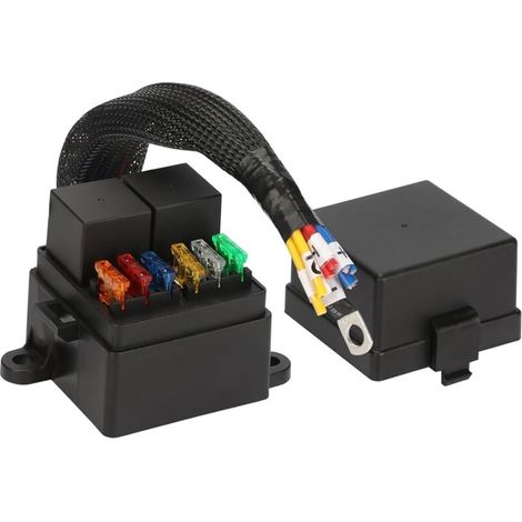 Boîte à fusibles précâblée avec 2 emplacements pour relais et 6 porte fusibles ATC/ATO,2 relais DC 12V 4 broches 80A 6 fusibles ATC/ATO,bloc fusibles universel étanche voiture,camion,bateau,RV