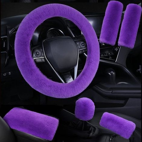 Set di 6 coprivolante in pelliccia sintetica vegana, colore viola. (1/2)