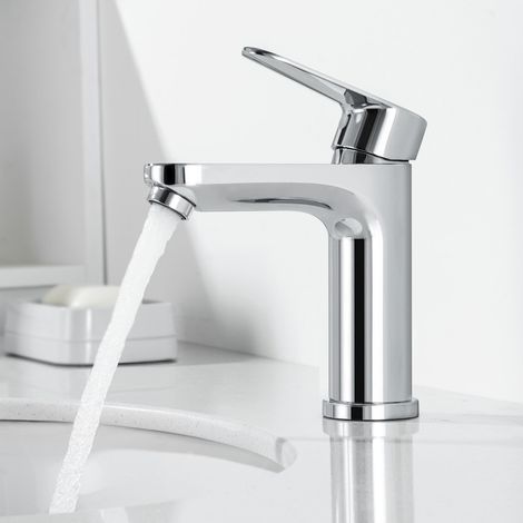 Waschtischarmatur CECIPA MAX, Badarmatur mit Auslauf Höhe 106 mm, Wasserhahn Bad Waschbecken wassersparend, Chrom S (1/5)
