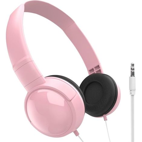 Casque audio stéréo 3,5 mm, casque filaire pour école/tablette, casque supra-auriculaire, casque de sport supra-auriculaire avec suppression du bruit Macaron (rose) (1/5)