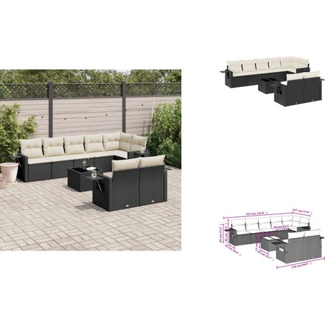9-tlg. Garten-Sofagarnitur mit Kissen Schwarz Poly Rattan - Gartenmöbel - PE-Rattan - Outdoor Möbel - Lounge Set - Sofasitzgruppe (1/3)