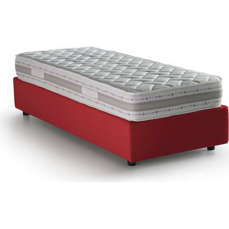 Talamo Italia - Letto singolo Avova, Letto contenitore con rivestimento in tessuto, 100% Made in Italy, Apertura frontale, con materasso Cm 80x200 incluso, Rosso