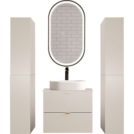 Badmöbel Set 4-teilig mit 60 cm Waschtisch & LED-Spiegel, in Beige - DURANGO-56 (1/5)