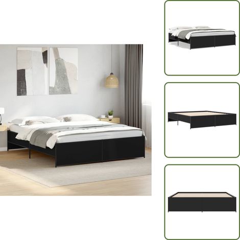 Cama de metal - vidaXL Estructura de cama madera de ingeniería y metal negro 180x200cm - Cama negra