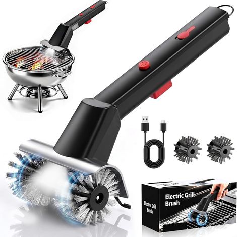 Brosse de nettoyage électrique à double tête, sans fil, nettoyage efficace pour barbecue à gaz, barbecue au charbon de bois, barbecue électrique et grille de barbecue, accessoire de barbecue pratique (1/5)