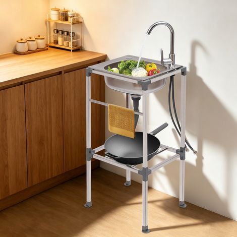 【Chauffage et ventilation】Évier Autoportant en Inox, lavabo multifonction, robinet eau chaude/froide pivotant à 360°, adapté à l'intérieur et l'extérieur, garage, jardin, barbecue (42 × 37 × 83 cm (1/5)