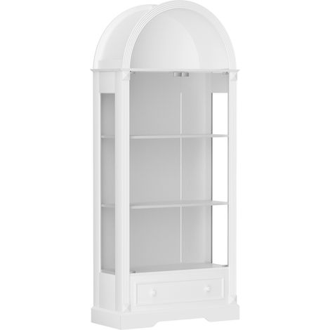 Vitrina (80x35x180 cm), puertas de vidrio templado, LED con sensor, estantes y cajones, MDF y vidrio, blanco (1/5)