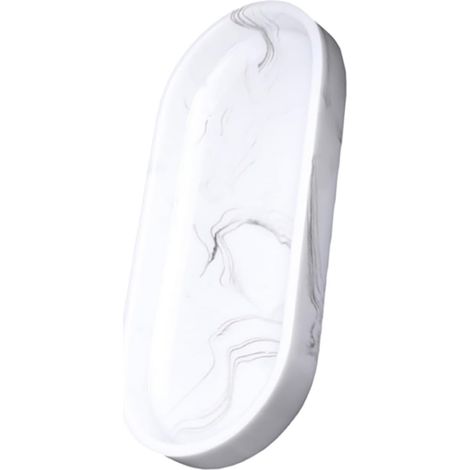 Plateau à Motif Marbré en Résine, Grand Format, Couleur Blanc Encre, Antirouille et Facile à Nettoyer, pour Salle de Bain, Toilette, Chambre, Rangement Polyvalent'-'- (1/5)