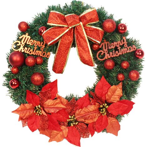 Guirlande De Porte - Couronne De Noël Artificielle - Pour Porte Extérieure Intérieure Cheminée Fenêtre - Rouge - 1 Pièce (1/5)