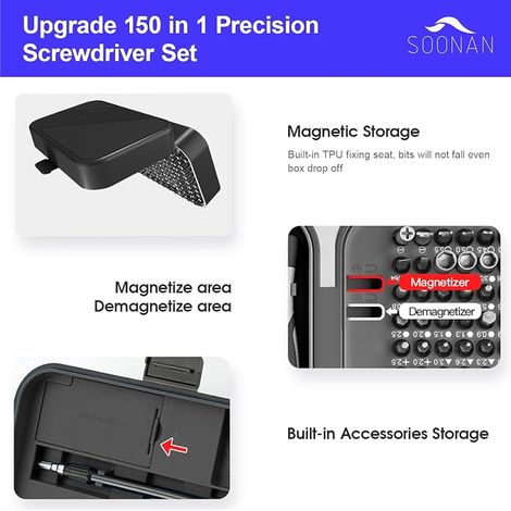 Set de Tournevis de Précision, Set de Tournevis Portable Embouts Magnétiques Tournevis Torx Hex Téléphone, Ordinateur Portable, PC, Montre, Lunettes，Noir (1/4)