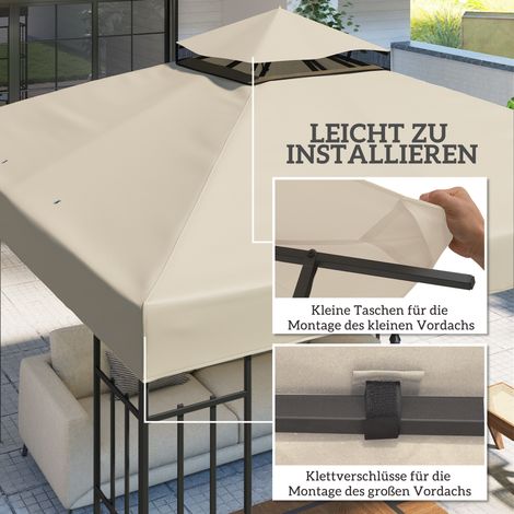 3 x 3 m Toit de Rechange pour Tonnelle, Bâche de Remplacement avec Trous d'Évacuation, Anti-UV UPF30+, Protection Solaire, Blanc Crème (1/5)
