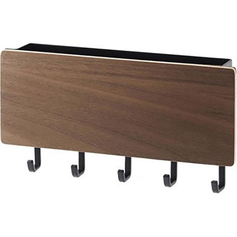 Hallway Wall Holder Wooden Punch Free Multifunctional Key Holder for Bag Hat Scarf Walnut Color (1/5)