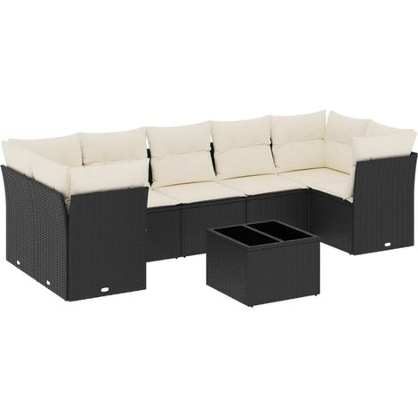 Maison Exclusive - Salon de jardin 8 pcs avec coussins noir résine tressée (1/3)