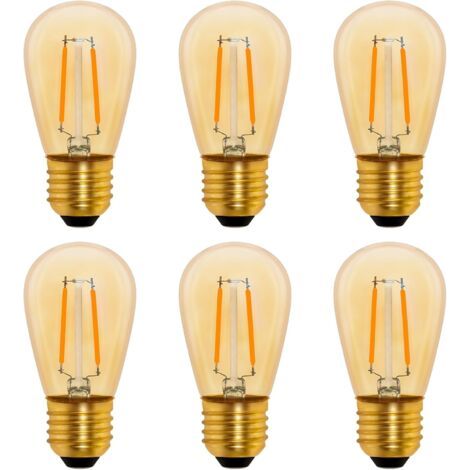 Pair - S14 Ampoule LED à Filament Vintage E27, 1W Amber Edison Remplacement 10W Incandescence, Non Dimmable, Blanc Chaud 2200K, AC 220V, Lot de 6 (1/5)
