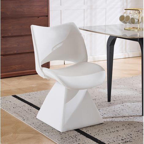 Sedia girevole da pranzo bianca in metallo e legno, rivestimento effetto pelle, design alto,54x48x82 cm (1/5)