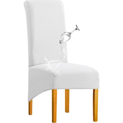 Housses de Chaise 4pcs Diamond Lattice Stretch Imperméable XL Blanc (1/5)